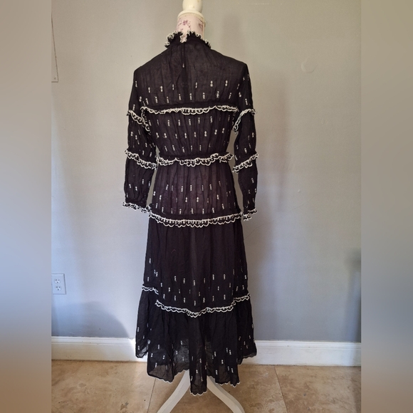 Isabel Etoile Morant Lyukio black cotton scalloped embroidered midi dress M-L